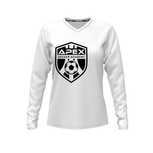 [CUS-DFW-TEES-CMF-VNK-LSL-WHT-FYXS-LOGO2] Comfort T-Shirt (Female Youth XS, White, V Neck, Logo 2, Long Sleeve)