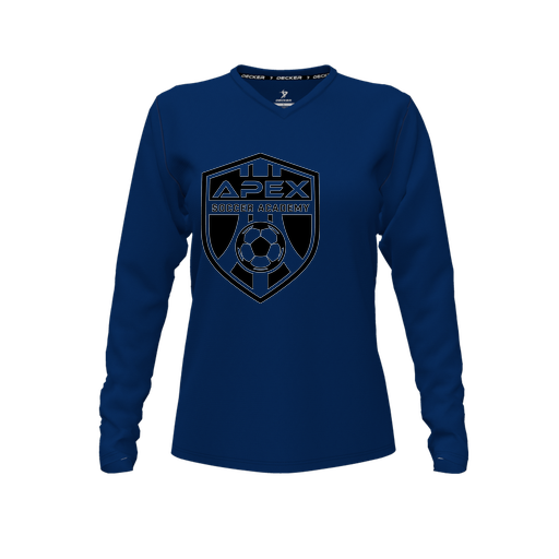 [CUS-DFW-TEES-CMF-VNK-LSL-NVY-FYXS-LOGO2] Comfort T-Shirt (Female Youth XS, Navy, V Neck, Logo 2, Long Sleeve)