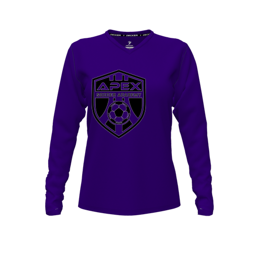 [CUS-DFW-TEES-CMF-VNK-LSL-PUR-FYXS-LOGO2] Decker Comfort T-Shirt (Female Youth XS, Purple, V Neck, Logo 2, Long Sleeve)