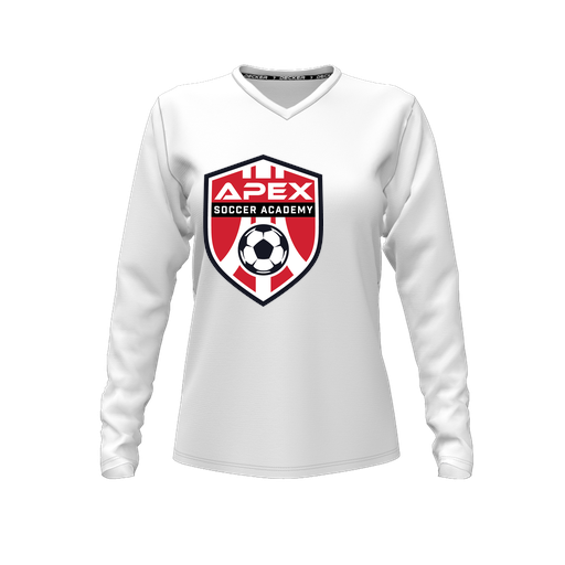 [CUS-DFW-TEES-PER-VNK-LSL-WHT-FYXS-LOGO1] Decker Performance T-Shirt (Female Youth XS, White, V Neck, Logo 1, Long Sleeve)