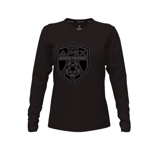 [CUS-DFW-TEES-PER-VNK-LSL-BLK-FYXS-LOGO2] Decker Performance T-Shirt (Female Youth XS, Black, V Neck, Logo 2, Long Sleeve)