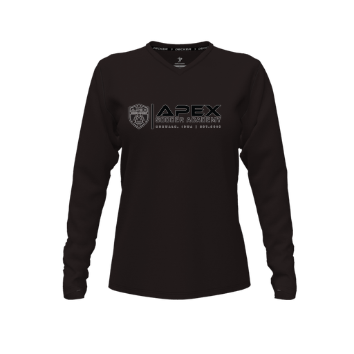 [FTLVPTBK-FYXS-LOGO3] Decker Performance T-Shirt (Female Youth XS, Black, V Neck, Logo 3, Long Sleeve)