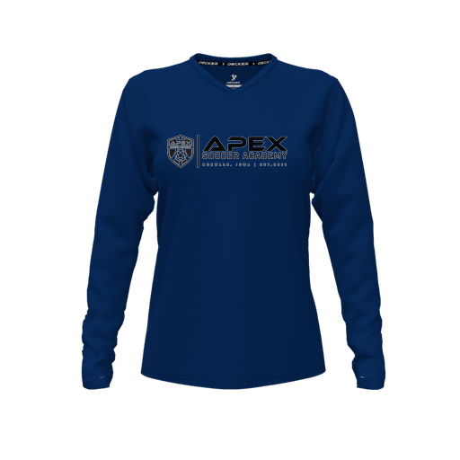 [CUS-DFW-TEES-PER-VNK-LSL-NVY-FYXS-LOGO3] Performance T-Shirt (Female Youth XS, Navy, V Neck, Logo 3, Long Sleeve)