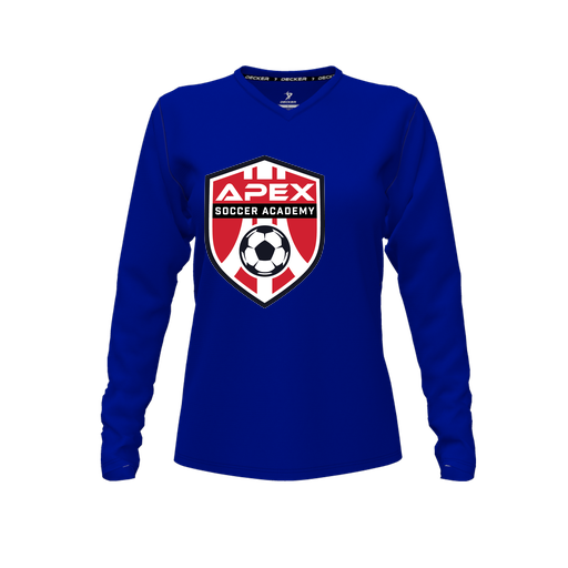 [CUS-DFW-TEES-PER-VNK-LSL-RYL-FYXS-LOGO1] Performance T-Shirt (Female Youth XS, Royal, V Neck, Logo 1, Long Sleeve)