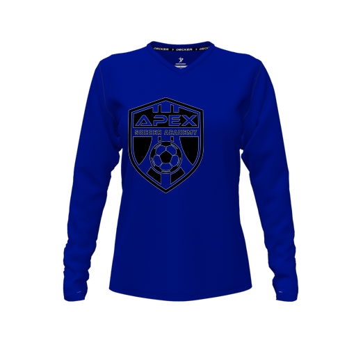[CUS-DFW-TEES-PER-VNK-LSL-RYL-FYXS-LOGO2] Performance T-Shirt (Female Youth XS, Royal, V Neck, Logo 2, Long Sleeve)