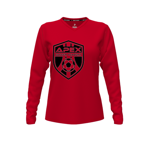 [FTLVPTRD-FYXS-LOGO2] Decker Performance T-Shirt (Female Youth XS, Red, V Neck, Logo 2, Long Sleeve)