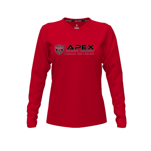 [CUS-DFW-TEES-PER-VNK-LSL-RED-FYXS-LOGO3] Performance T-Shirt (Female Youth XS, Red, V Neck, Logo 3, Long Sleeve)