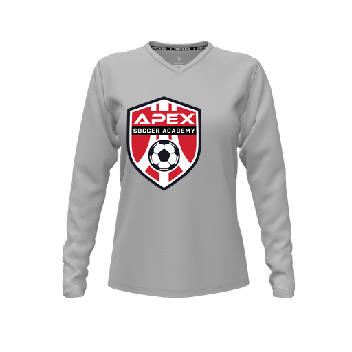 [CUS-DFW-TEES-PER-VNK-LSL-GRY-FYXS-LOGO1] Performance T-Shirt (Female Youth XS, Gray, V Neck, Logo 1, Long Sleeve)