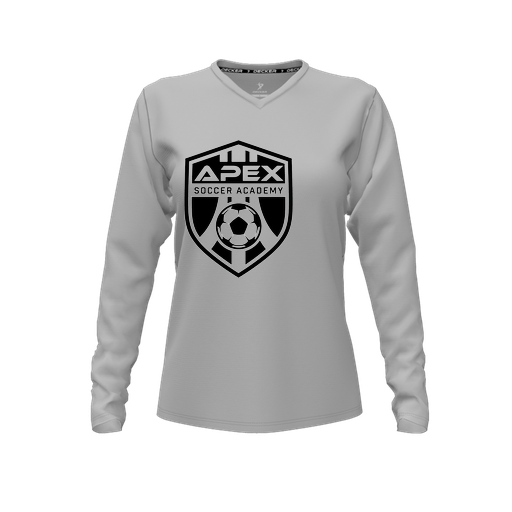 [CUS-DFW-TEES-PER-VNK-LSL-GRY-FYXS-LOGO2] Performance T-Shirt (Female Youth XS, Gray, V Neck, Logo 2, Long Sleeve)